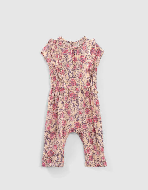 Langer, rosa Overall  mit Paisleyprint für Babymädchen