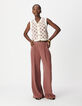 Pantalon large bordeaux gaze de coton Femme-1