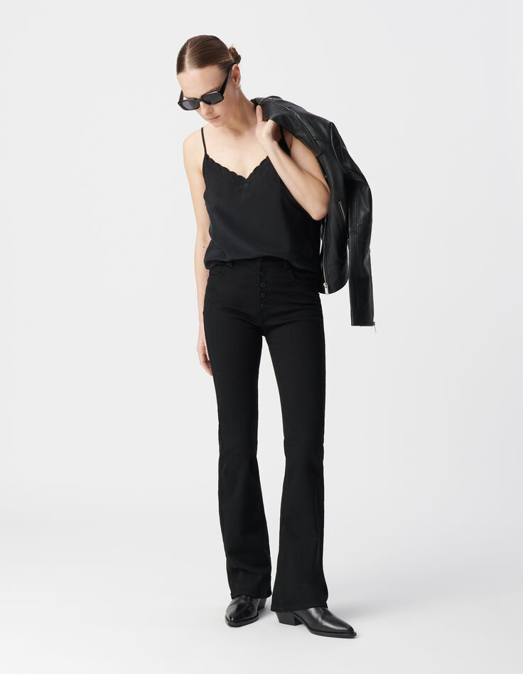 Women’s black silk camisole with skull embroidery-1