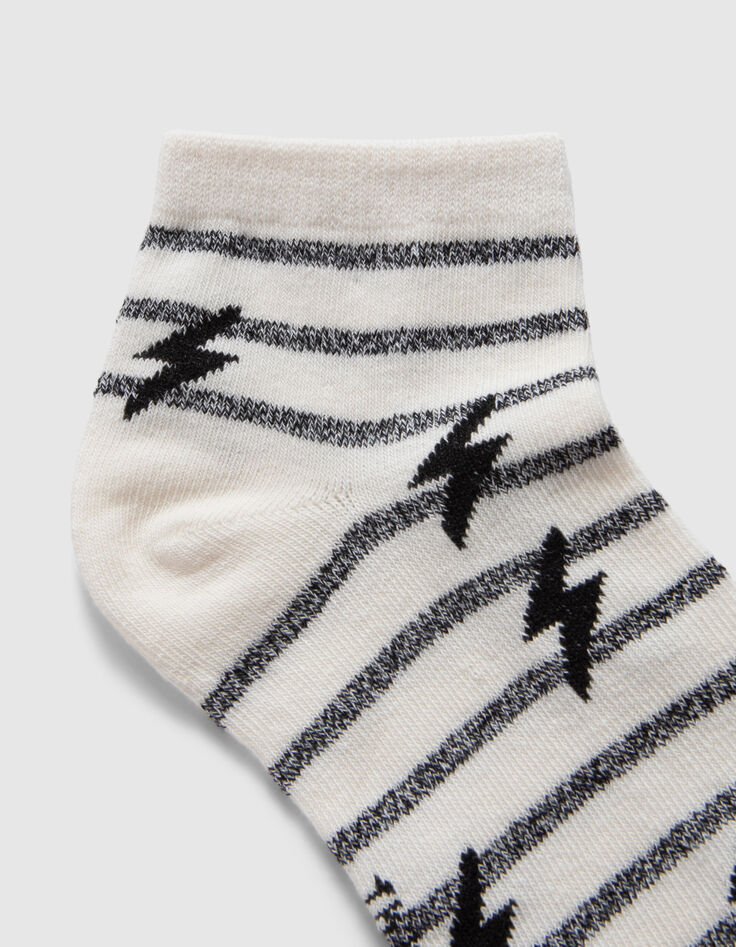 Pfirsichrote und cremeweiße Mädchensocken mit Streifen-5