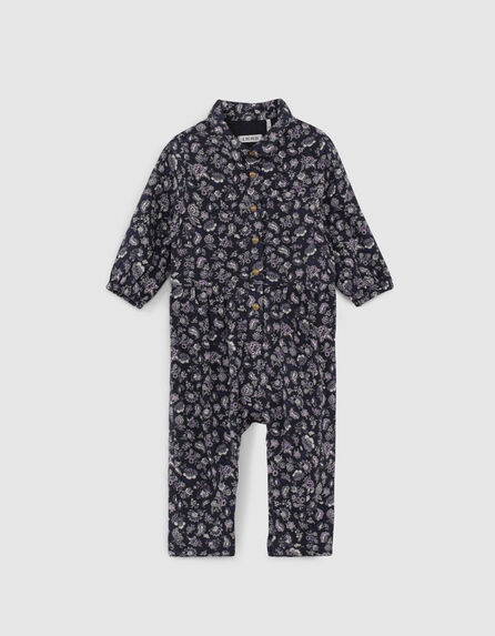 Baby girls’ navy paisley print Ecovero® jumpsuit