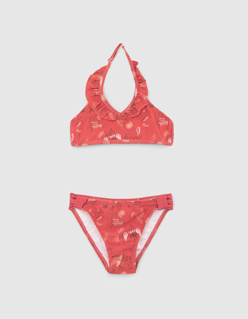 Roter Mädchenbikini mit Surf-Rocker-Print