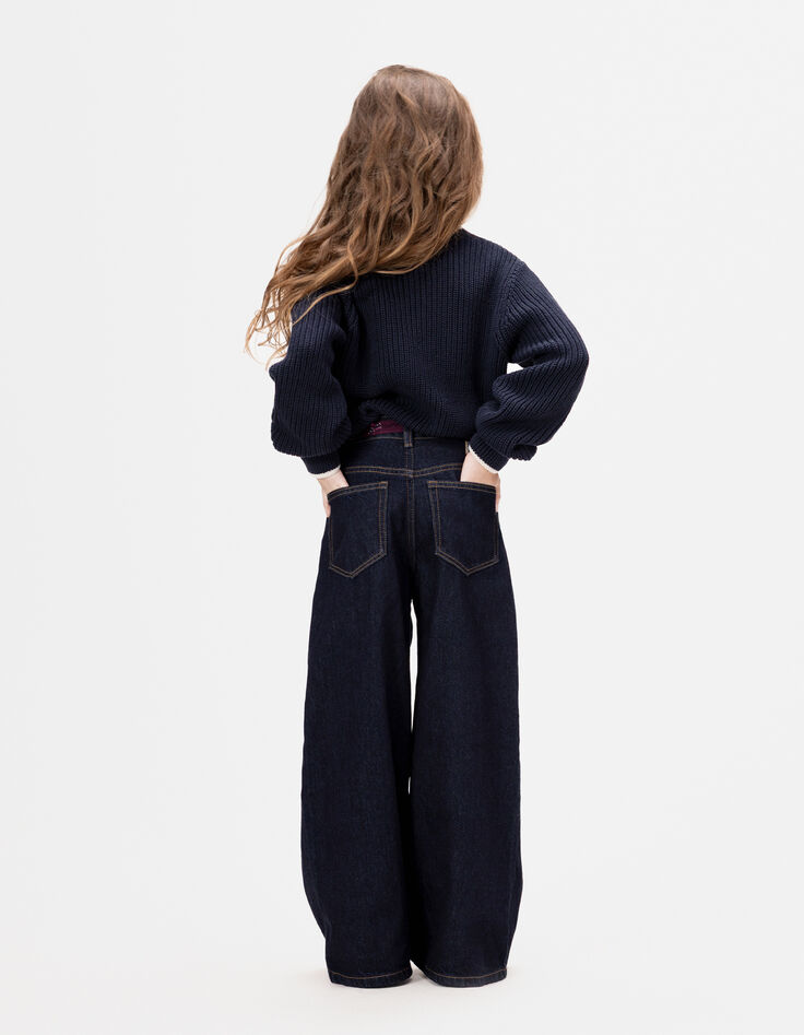 Blaue weite Mädchenjeans Blulen-Tuch-Gürtel-2