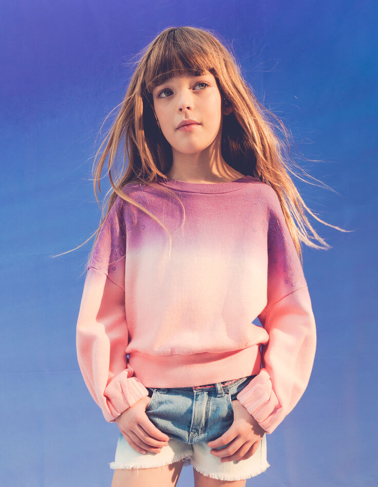 Sweat rose molleton effet deep dye fille-1