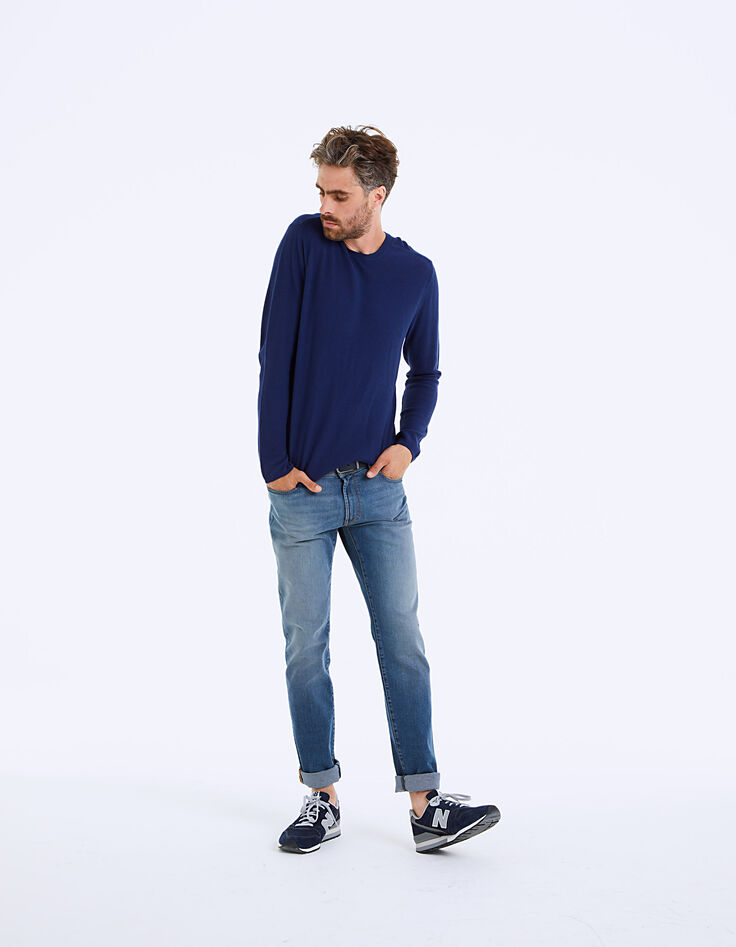 Pull indigo en maille à relief piqué Homme-6