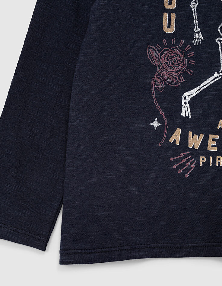Boys’ navy T-shirt with skeleton-pirate and roses image-5 Boys’ navy T-shirt with skeleton-pirate and roses image-5