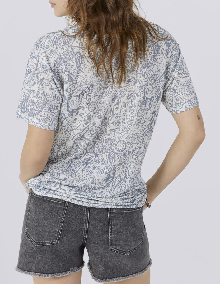 Jeansblauw T-shirt in linnen tricot bandanaprint Dames - IKKS