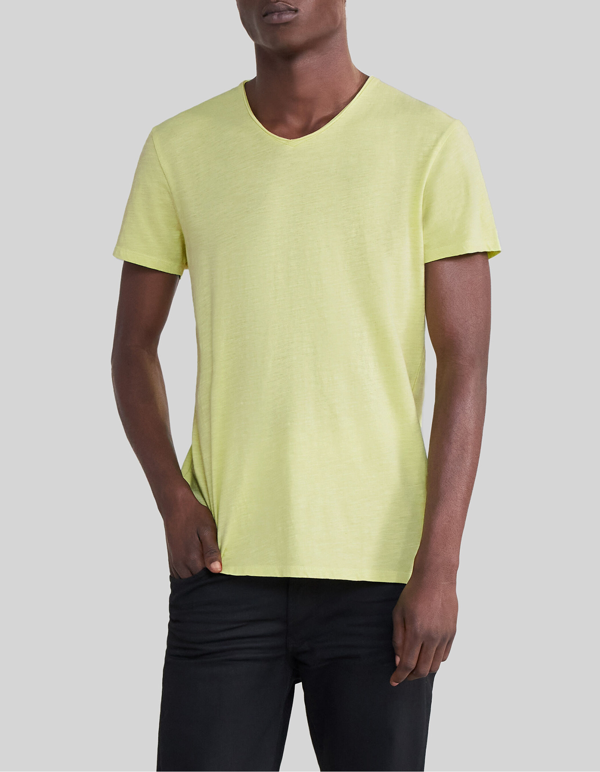 Men s lime organic cotton Essential V neck T shirt IKKS