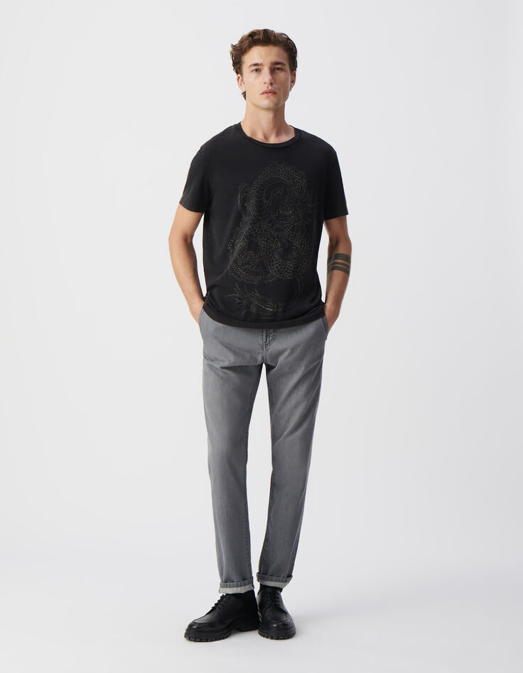 Zwart T-shirt biokatoen maxi-opdruk draak Heren-1