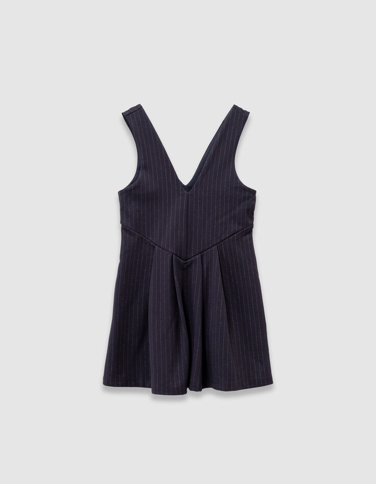 Girls’ 2-in-1 navy pinstripe dress and ecru T-shirt-2
