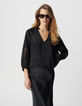 Blouse noire effet froissé avec dentelle Femme-3