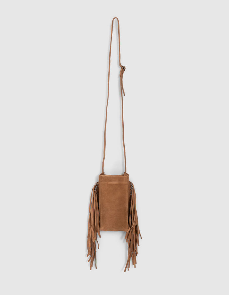 Girls’ camel fringed smartphone bag-2