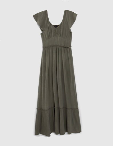 Vestido largo caqui crep&eacute; trenzas ni&ntilde;a - IKKS
