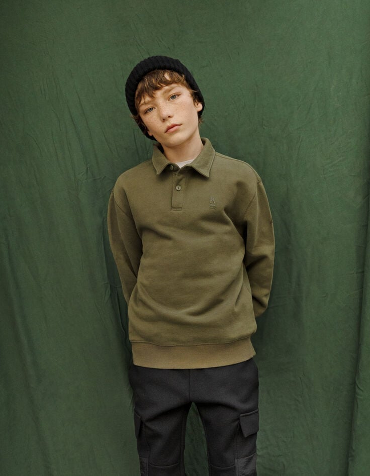 Sudadera caqui maxi mensaje bordado espalda niño-8