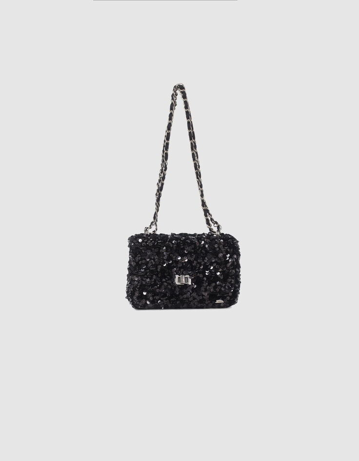Sac &agrave; main noir tout sequins fille-1