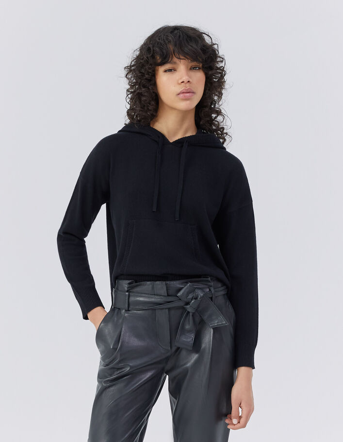 Pure Edition zwarte sweater, kap, wol en kasjmier dames - IKKS