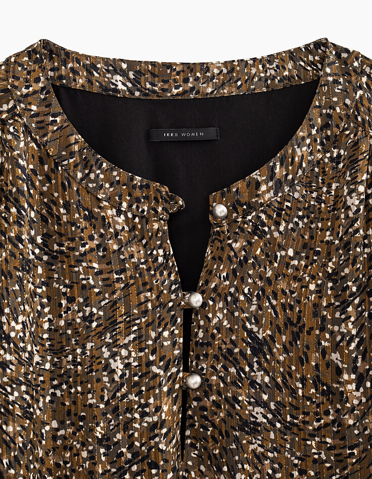 Langes Chiffon-Langarmkleid mit dezentem Camouflageprint -4