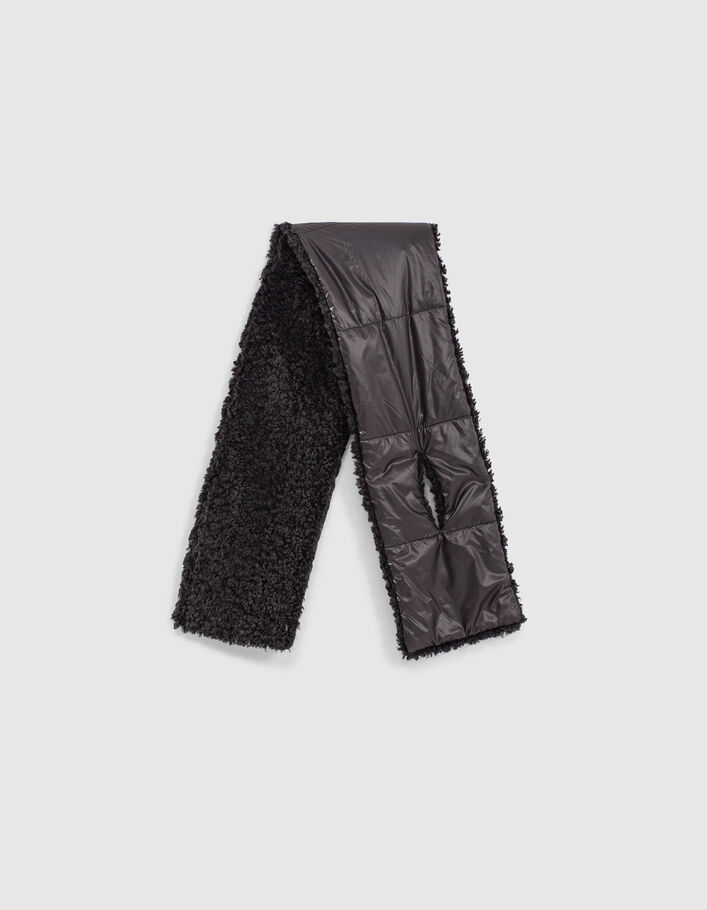 Omkeerbare sjaal zwart nylon en imitatie schapenbont dames - IKKS