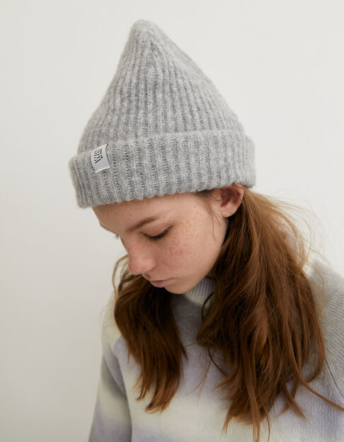 Girls’ medium grey marl rib knit beanie