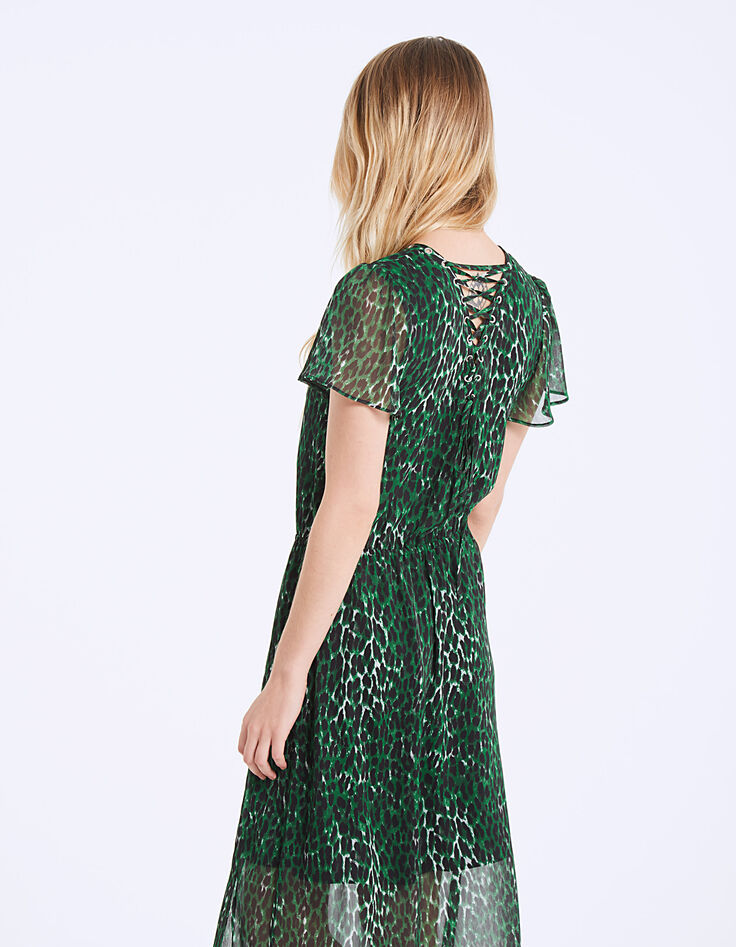 Grünes Maxikleid mit Leo-Print-3