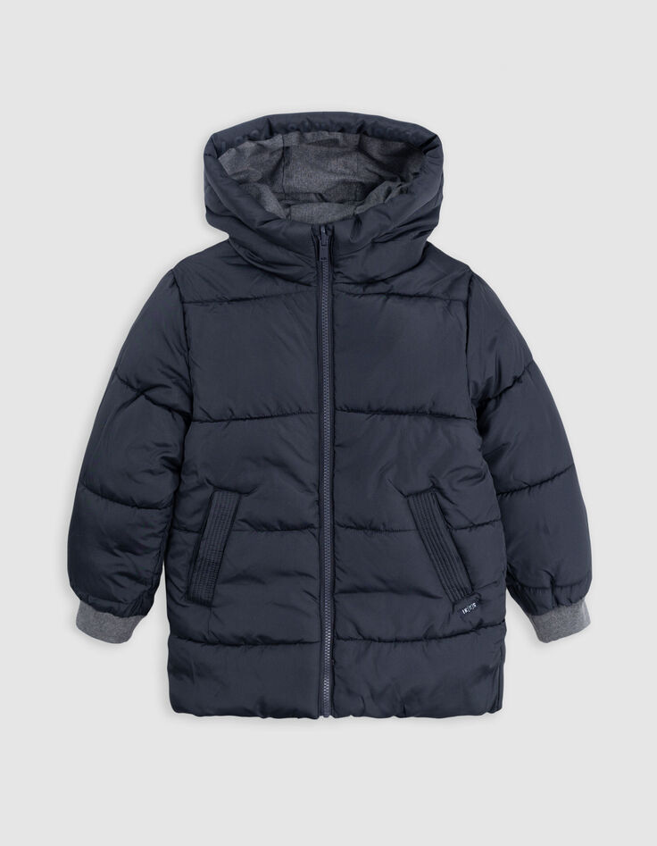Reversible light and dark grey quilted parka for boys-3