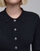 Schwarze gerippte Strickjacke mit Knopfleiste f&uuml;r Damen-5