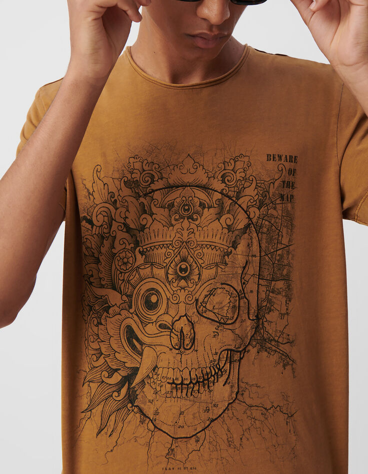 Camiseta azafr&aacute;n algod&oacute;n calavera m&aacute;scara hombre-4