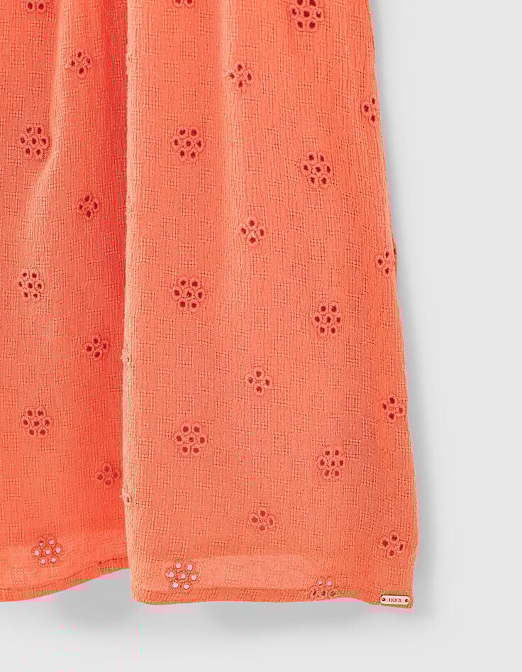 Robe corail foncé brodée fille-4