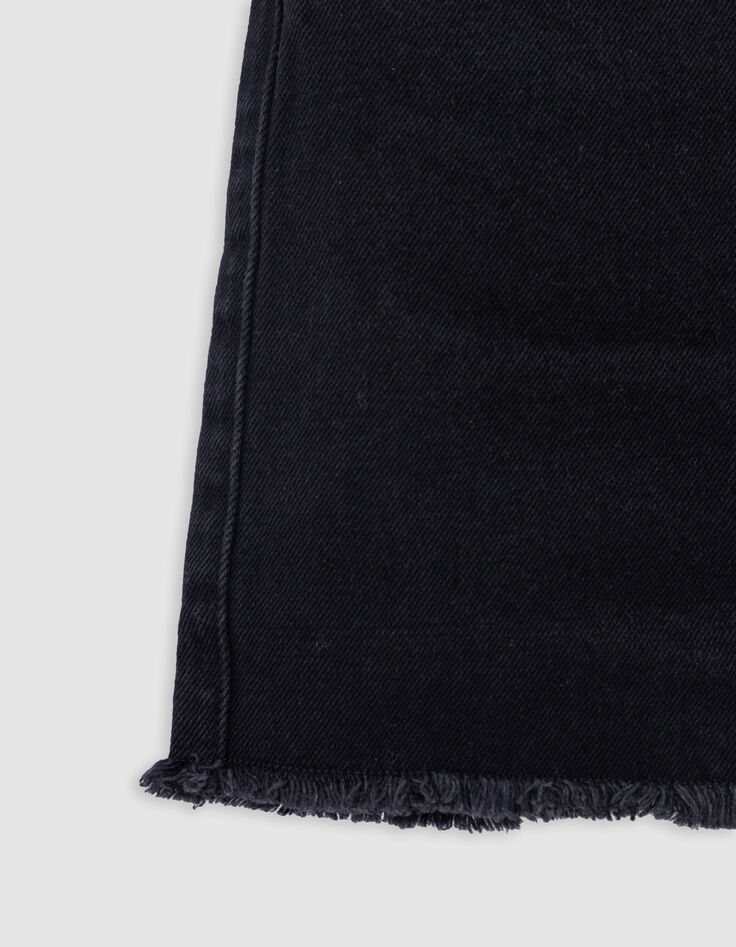 Short en jean noir Waterless bords frangés fille-5