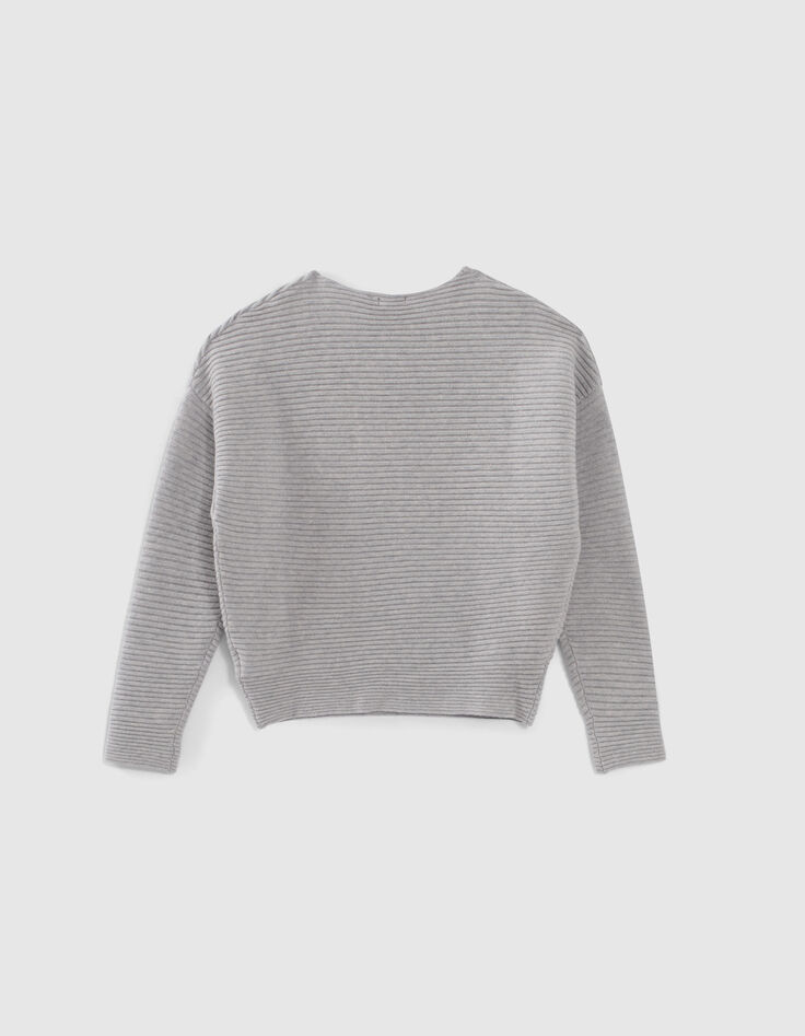 Pull gris chiné tricot côtelé fille-3