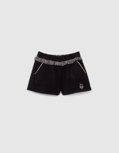 Baby girls’ black/tachist print reversible shorts - IKKS