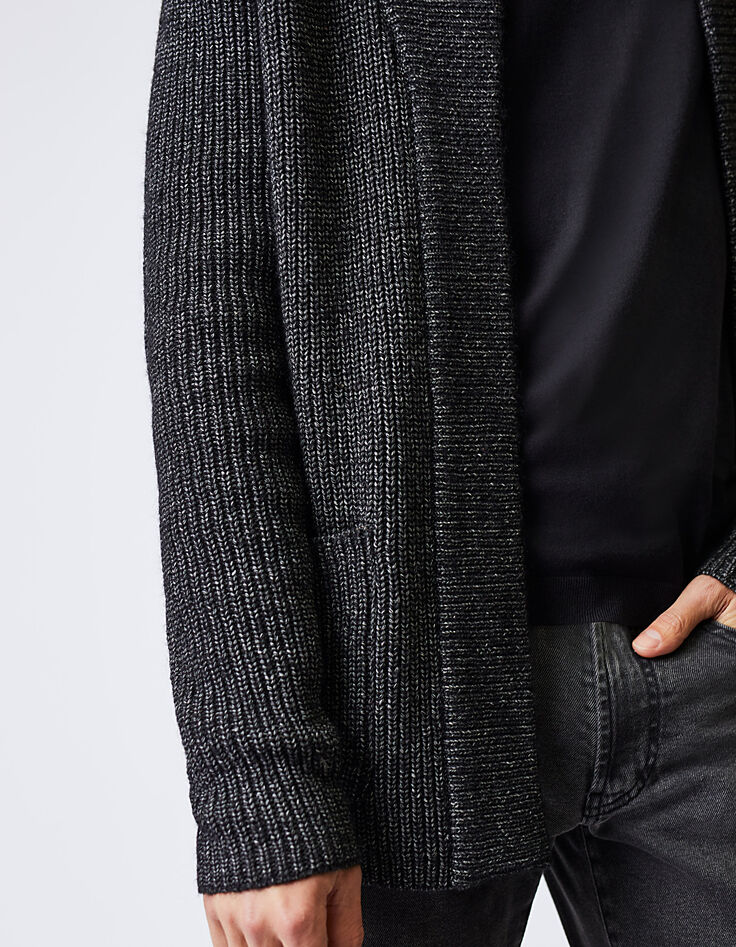 Cardigan noir tricot à col châle Homme-4