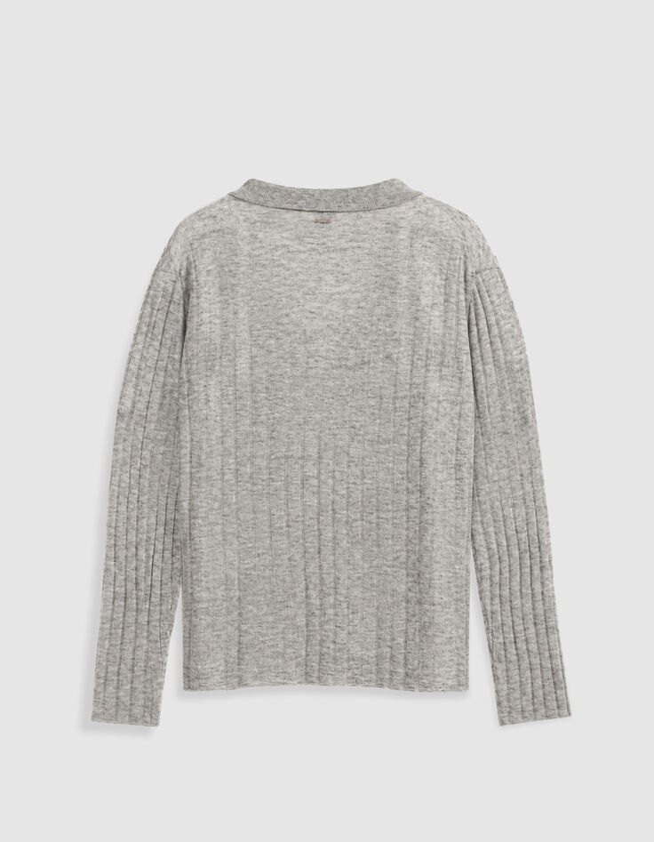 Grauer gerippter Rollkragenpullover f&uuml;r Damen-7