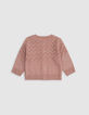 Cardigan rose tricot lurex ajouré bébé fille-3
