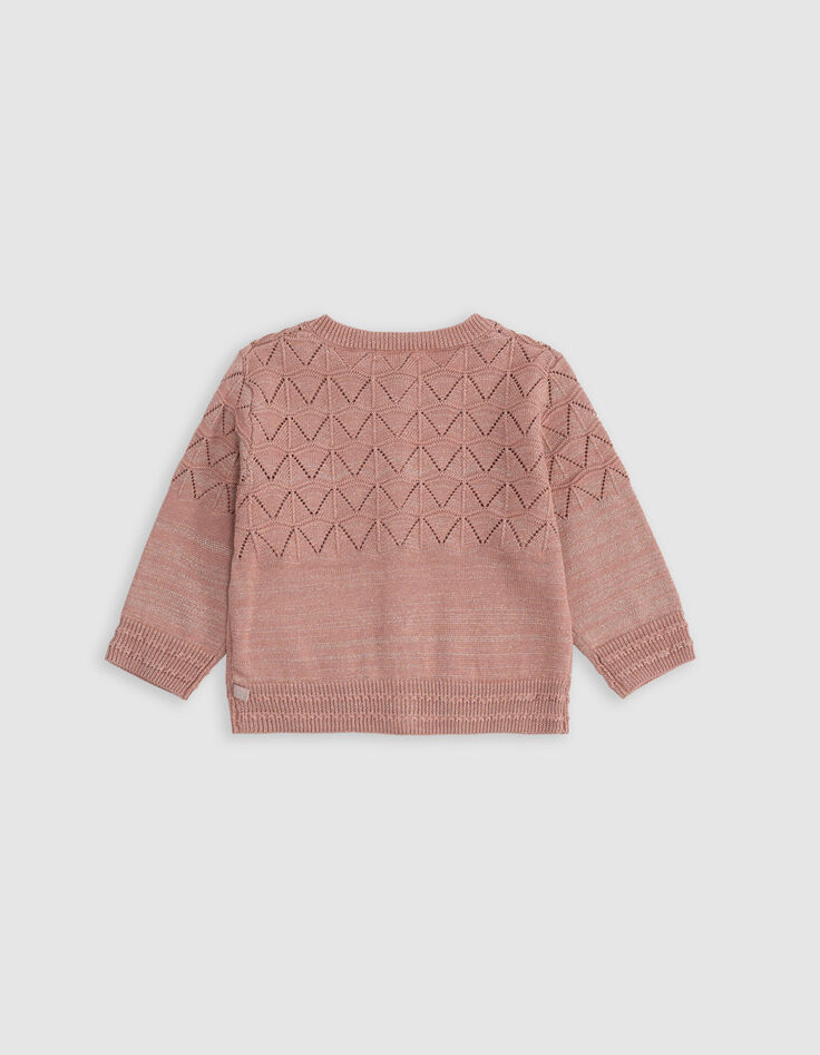 Cardigan rose tricot lurex ajouré bébé fille-3