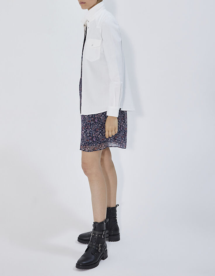 Robe droite en voile imprim&eacute; paisley m&eacute;tallis&eacute;-5