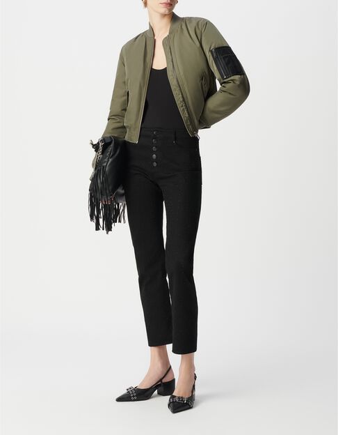 Bomber court kaki poche zipp&eacute;e bi-mati&egrave;re Femme - IKKS