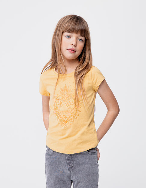 Geel T-shirt biokatoen hartopdruk met glitters meisjes - IKKS