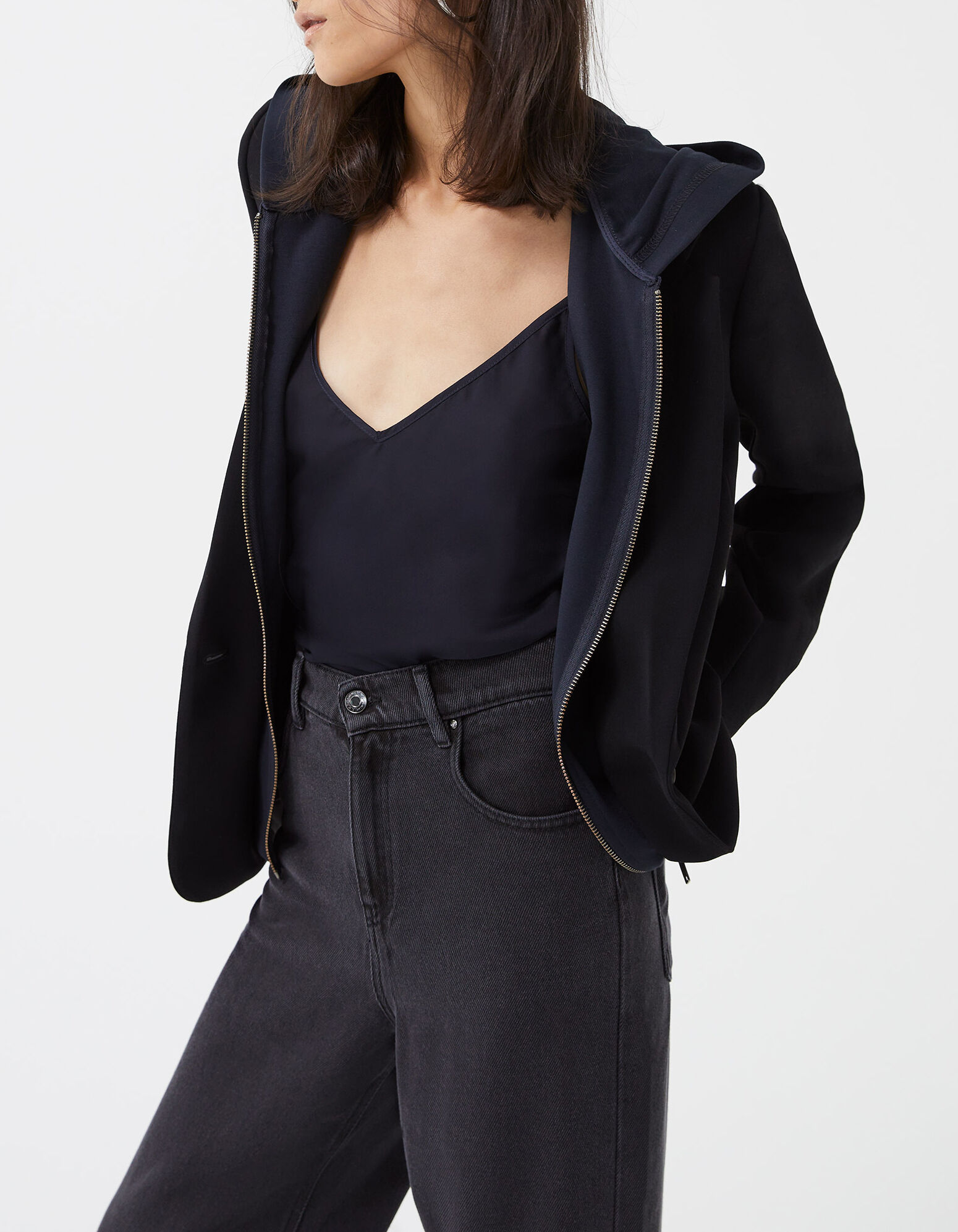 Veste tailleur noire parmenture capuche milano gris femme IKKS