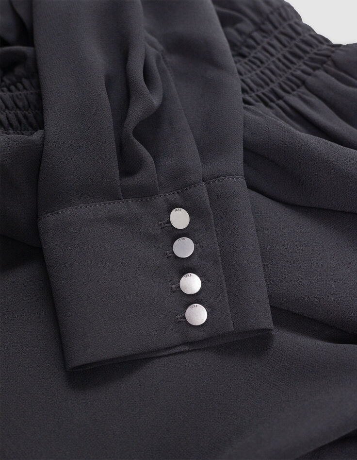 Schwarzes langes Kleid mit LavallièreKragen Damen IKKS