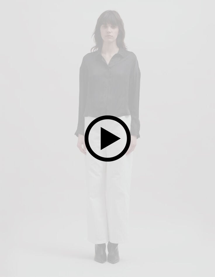 Camisa de mujer de satén negro cuello y puños de strass-6 Camisa de mujer de satén negro cuello y puños de strass-6