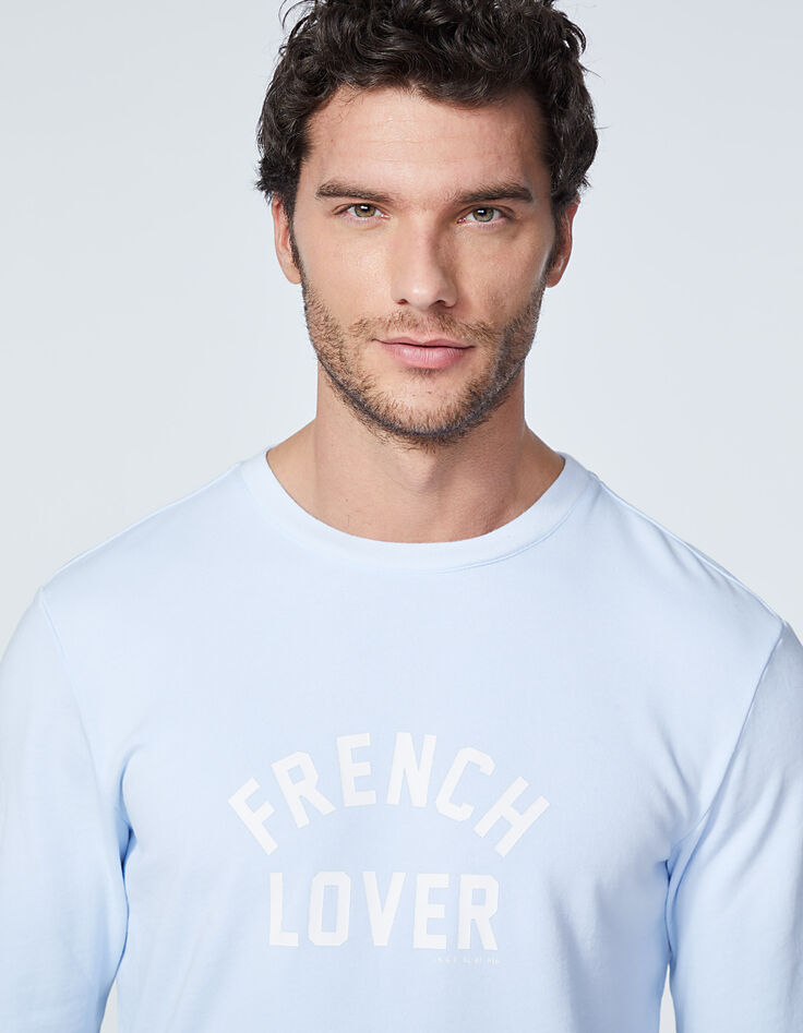 Vergeet-me-niet blauwe sweater met tekst Heren-4