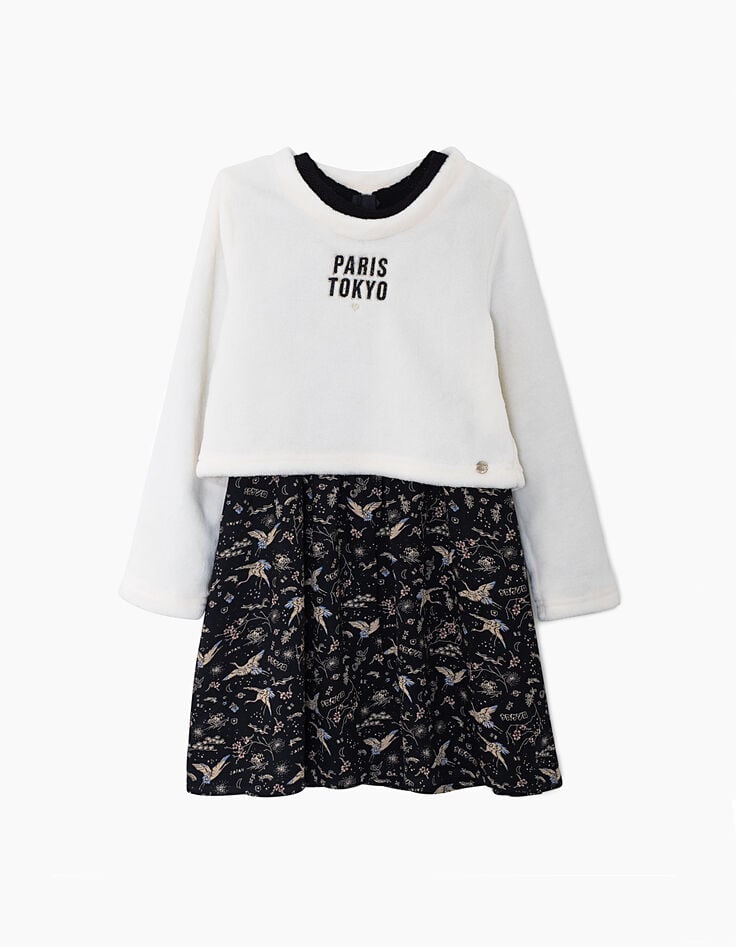 Girls’ white sweatshirt & black Sakura print 2-in-1 dress-4