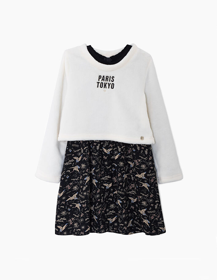 Zwarte 2-in-1 jurk met sakura en witte sweater meisjes - IKKS