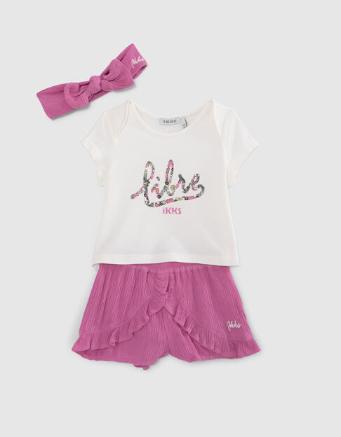 Set T-shirt, short en haarband babymeisjes - IKKS