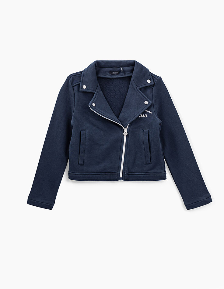Veste navy esprit motard en molleton fille-2