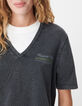 Tee-shirt col V gris maxi visuel dos Femme-5