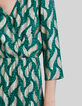 Robe longue émeraude imprimé feuilles dorées Femme-4