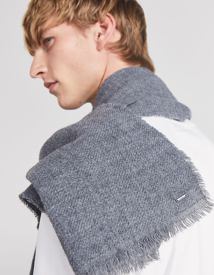 Men’s mouse grey fringed scarf-4