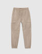 Pantalon BATTLE beige taille et bas élastiqués garçon-1